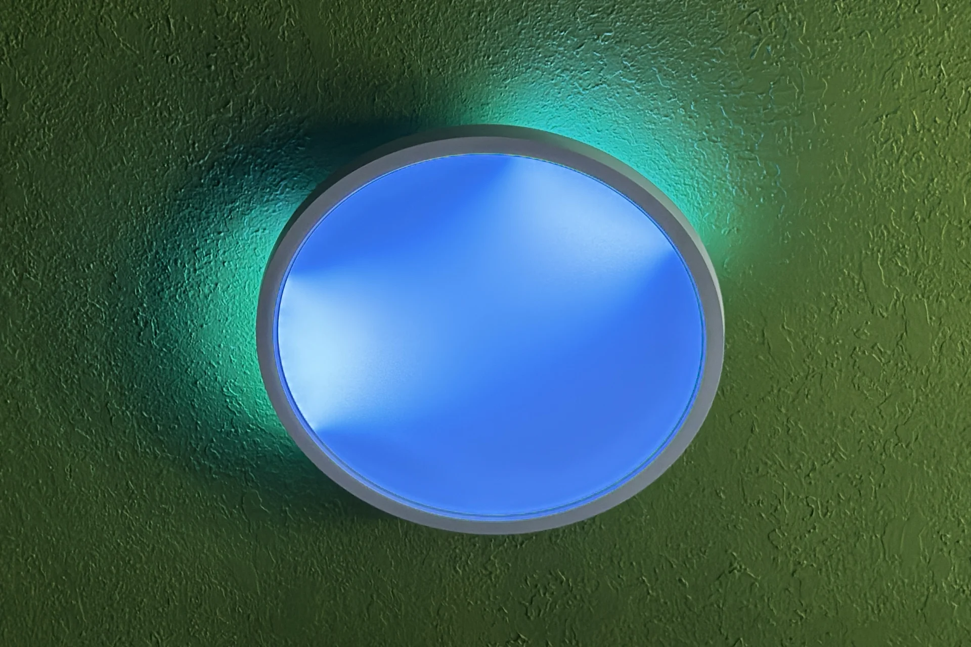 Nanoleaf Smart Multicolor Ceiling Light showing a blue-and-white gradient effect, mid-animation.