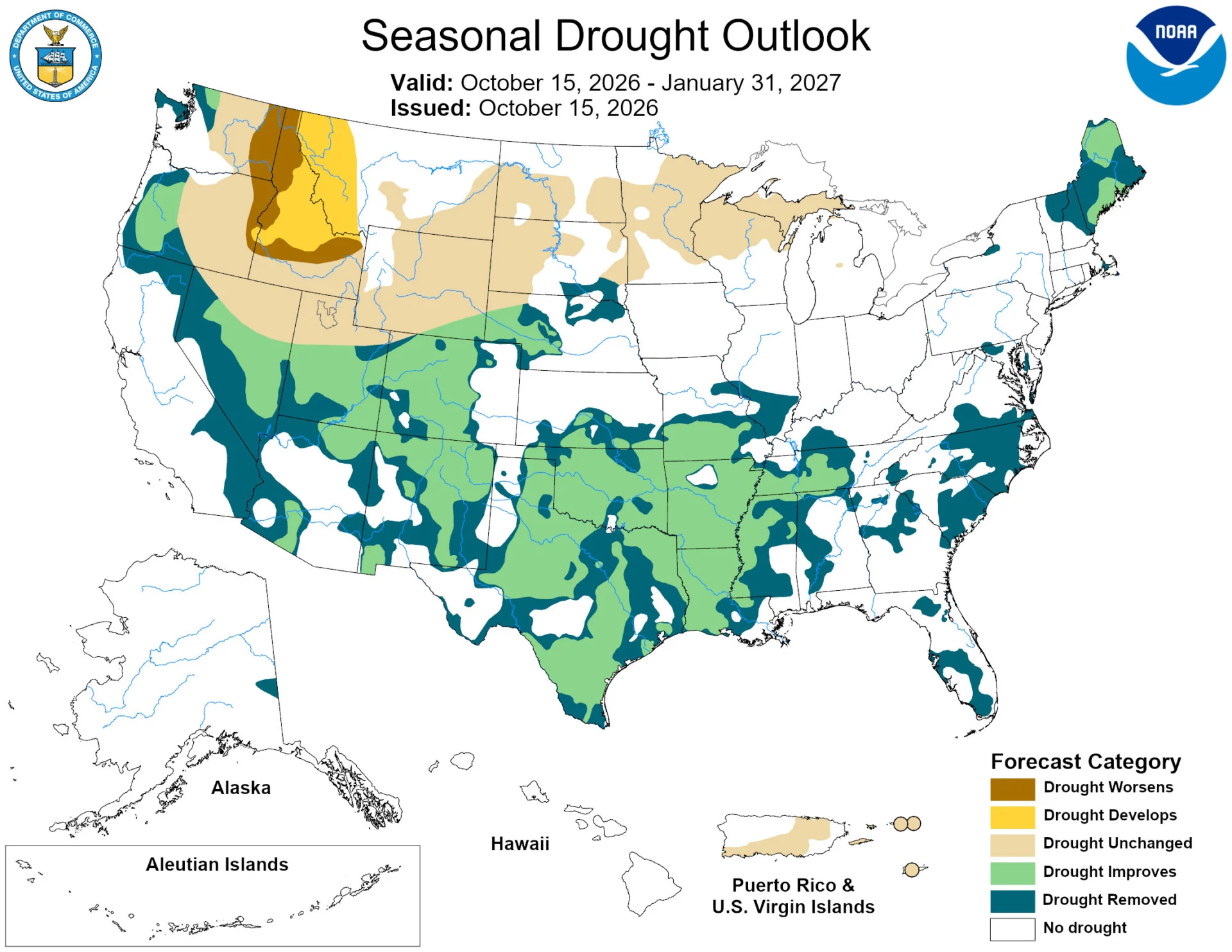 A map of expected changes in drought conditions across the US