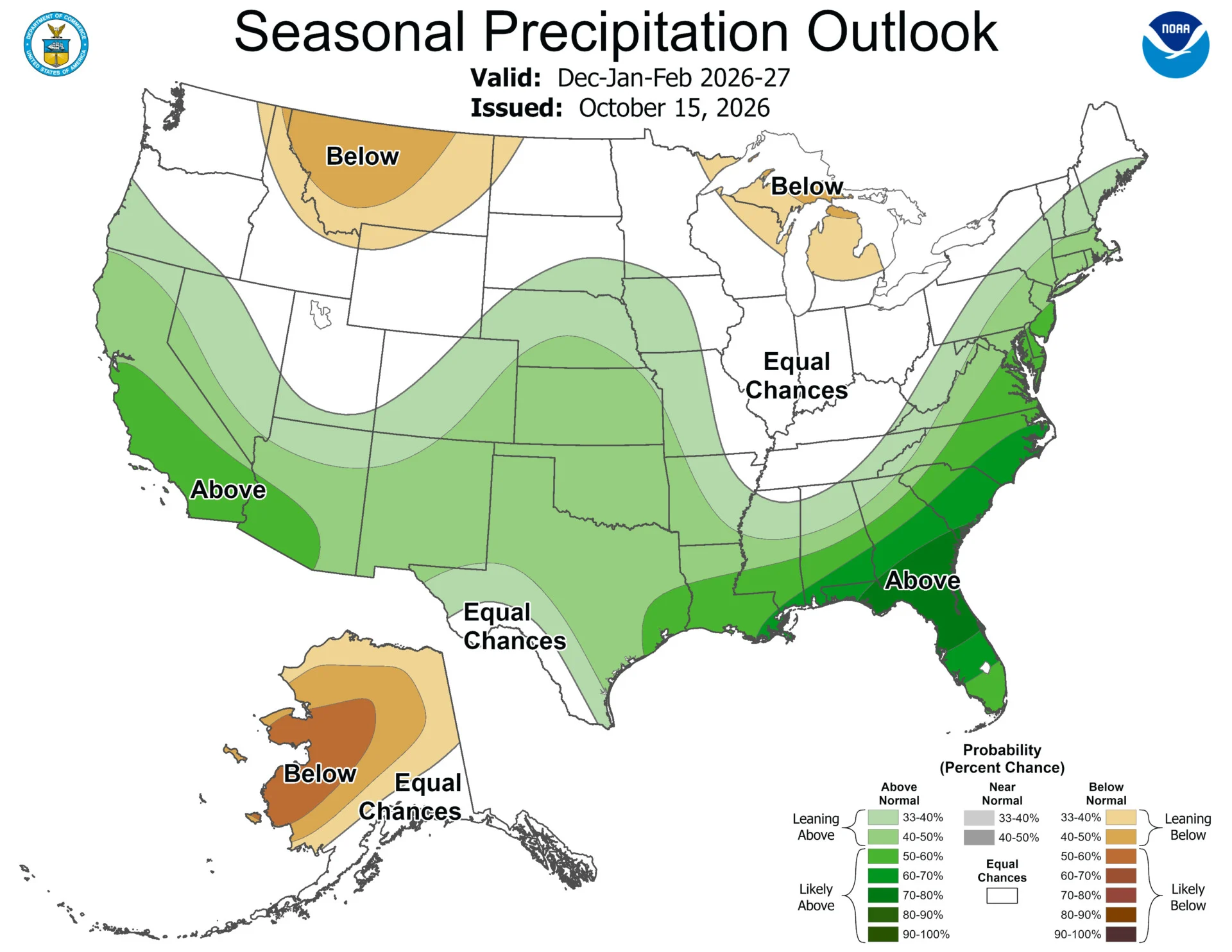A map of expected precipitation patterns across the United States